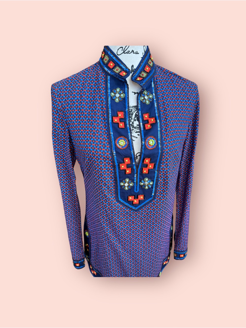 Tory Burch Purple Long-Sleeve Embellished Tunic Shirt - Picture 4 of 6